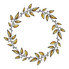 Botanical circle frame illustration with fall leaves. Cartoon leaves frame graphic