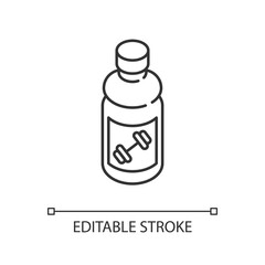 Sports drink linear icon. Bottled protein. Beverage for workout energy. Product for athlete. Thin line customizable illustration. Contour symbol. Vector isolated outline drawing. Editable stroke