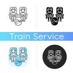 Second class seats icon. Linear black and RGB color styles. Budget travel, affordable railway service. Economy class transportation, cheap railroad tickets. isolated vector illustrations