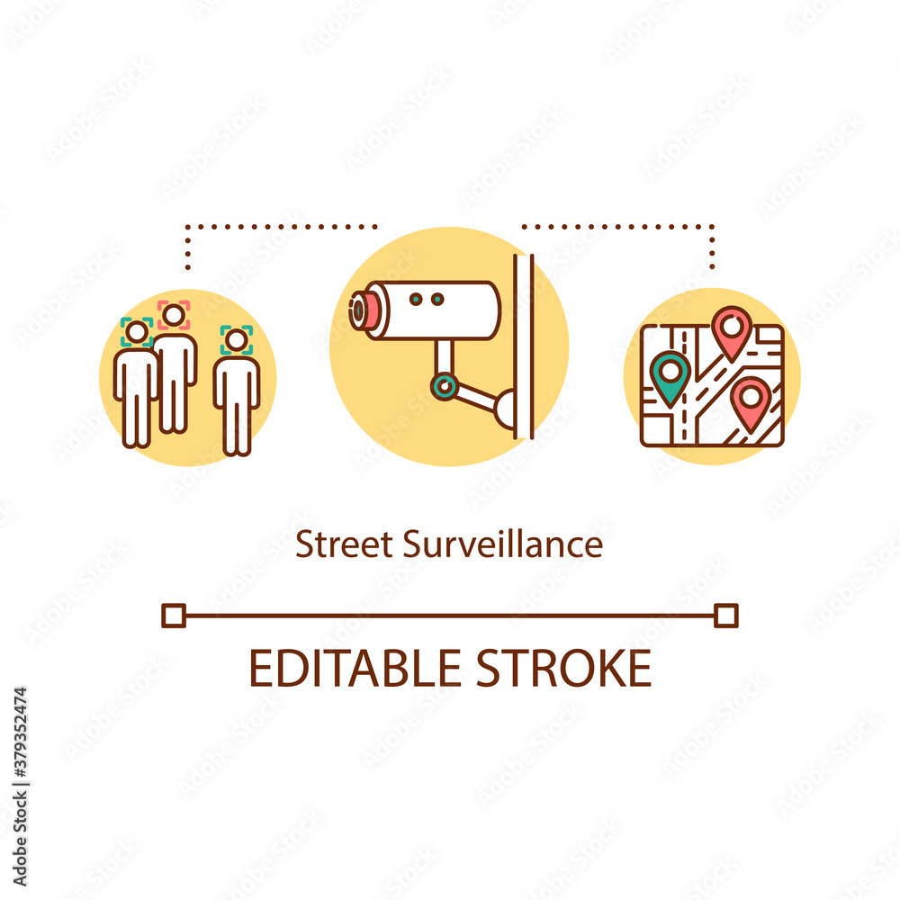 Poster street surveillance concept icon. security system cctv. detection of violators using video camera id
