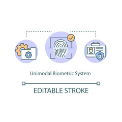 Unimodal biometric system concept icon. Fingerprint, finger scan. Identification innovative technology idea thin line illustration. Vector isolated outline RGB color drawing. Editable stroke