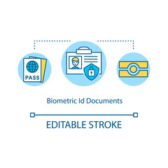 Fototapeta premium Biometrics ID documents concept icon. Access of privacy data. Personal identification card. Biometric passport idea thin line illustration. Vector isolated outline RGB color drawing. Editable stroke