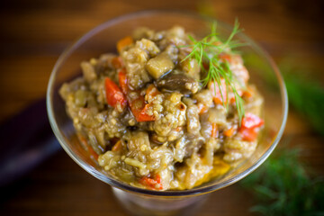cooked eggplant summer caviar with vegetables in a bowl