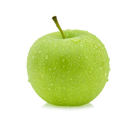 green apple with water drops isolated on white background