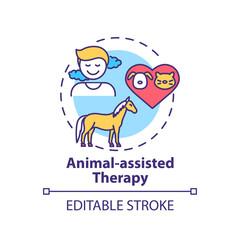 Animal-assisted therapy concept icon. Treatment session idea thin line illustration. Pet therapy. Interacting with animal. Human-animal bond. Vector isolated outline RGB color drawing. Editable stroke