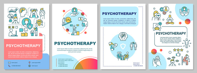 Psychotherapy brochure template. Mental health, psychological treatment flyer, booklet, leaflet print, cover design with linear icons. Vector layouts for magazines, annual reports, advertising posters