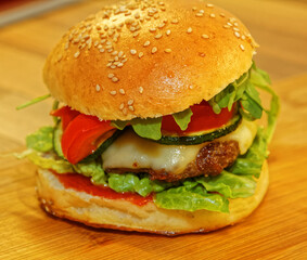 hamburger on a wooden background