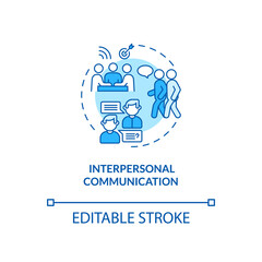 Interpersonal communication concept icon. Communication channels. Talking in company. Information sources idea thin line illustration. Vector isolated outline RGB color drawing. Editable stroke