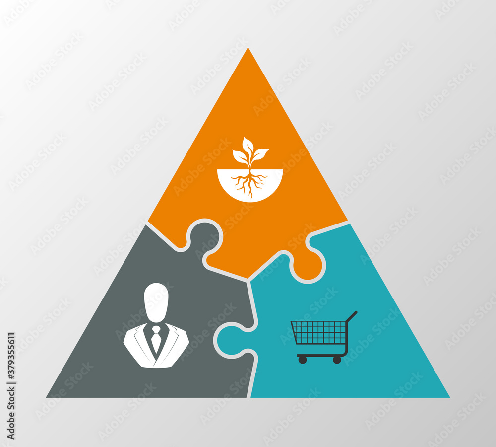 Poster color pyramid puzzle presentation infographic template with explanatory text field for business stat