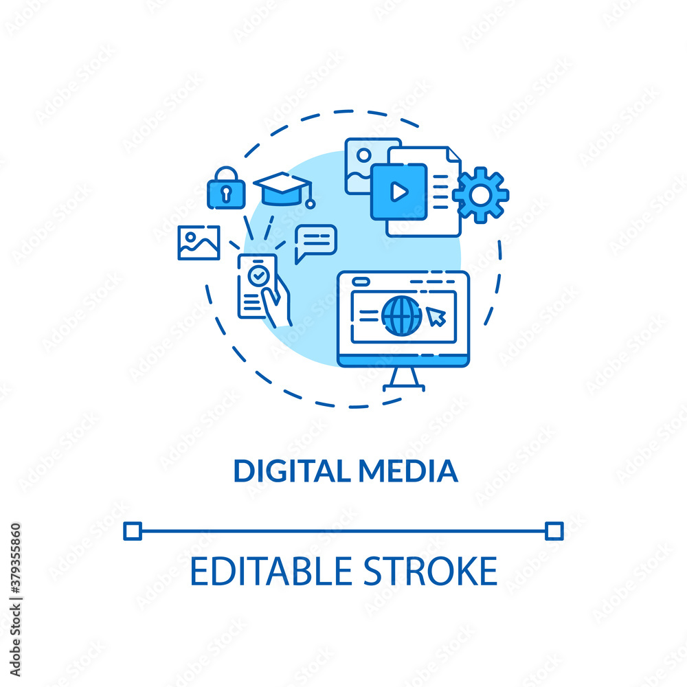 Poster digital media concept icon. communication channel. online studying. information from internet source