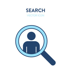 Person search icon. Vector illustration of a magnifier with human icon on it. Represents concept of searching for the right person, identifying, recognition, finding