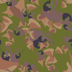 Forest camouflage of various shades of green, brown and violet colors