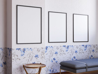 Photo Frame Realistic Mockup in the Art Gallery. 3D Rendering, 3D illustration.