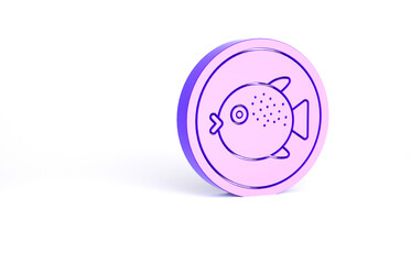 Purple Puffer fish on a plate icon isolated on white background. Fugu fish japanese puffer fish. Minimalism concept. 3d illustration 3D render. © vector_v