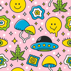 Psychedelic seamless pattern. Vector cartoon