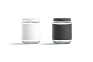 Blank glass jar with black and white label mock up