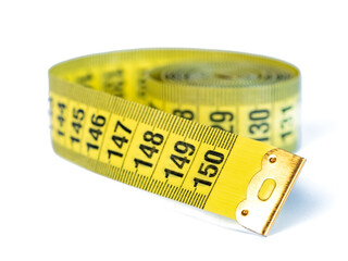 Yellow measuring tape isolated on white background