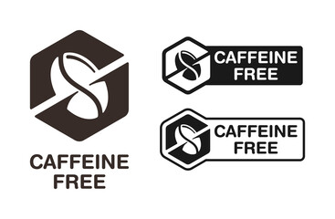 Caffeine free stamp (ingredient marking for packaging) - crossed out coffee bean in hexagon shape