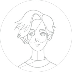 Cartoon guy, flat boy character close up template. Vector illustration in black and white for games, background, pattern, decor. Coloring paper, page, story book