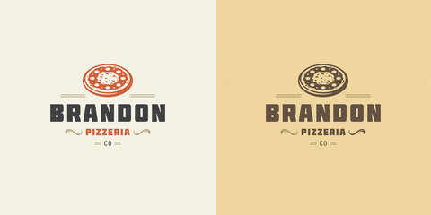 Pizzeria logo vector illustration pizza silhouette good for restaurant menu and cafe badge