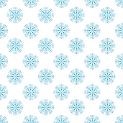 Stylish seamless pattern of blue snowflakes on a white background. Winter decor items for postcards, wrapping paper, fabric, wallpaper and more. Stock vector illustration for decoration and design