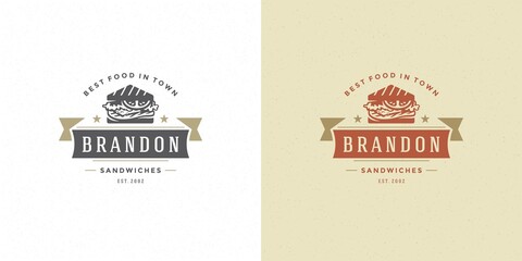 Fast food logo vector illustration sandwich silhouette good for restaurant menu and cafe badge