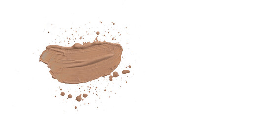 Cosmetics background -Concealer, correction of splashes of skin face color. Nude color correction cream stain smear swatch sample. Creamy texture of the makeup foundation, isolated on white background