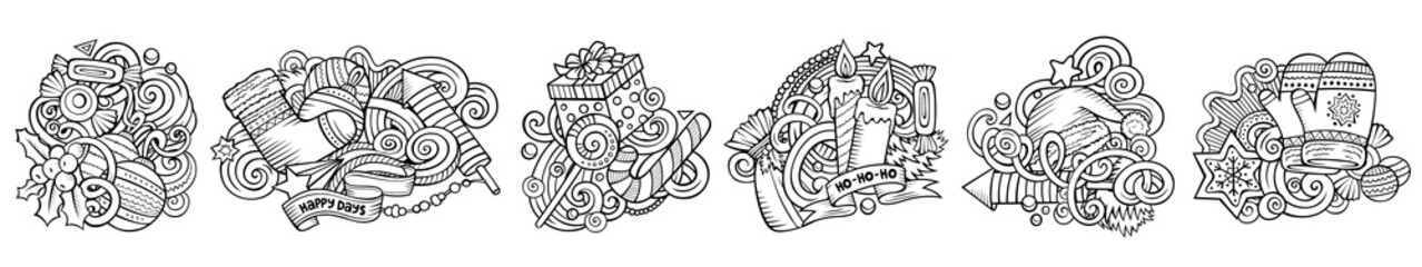 New Year cartoon vector doodle designs set