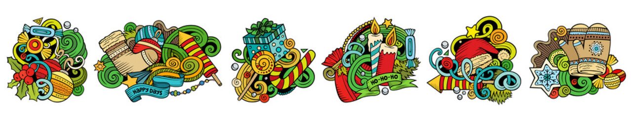 New Year cartoon vector doodle designs set