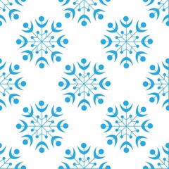 Fantastic seamless pattern of snowflakes on a white background. Winter decor elements in a flat style for cards, wrapping paper, fabric, wallpaper and more. Stock vector illustration for decoration