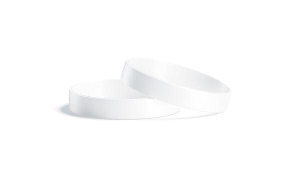 Blank white two silicone wristband mockup lying, isolated