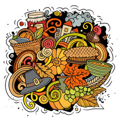 Thanksgiving hand drawn cartoon doodles illustration.