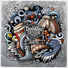 Cartoon vector doodles Winter illustration