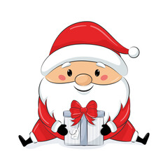 Cute Santa Claus with gift. Merry Christmas design.