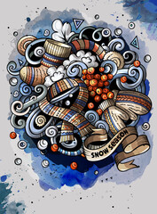 Cartoon watercolor doodles Winter illustration