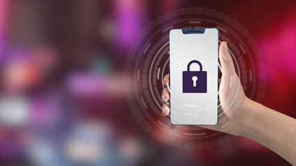 Digital Smartphone mobile security data protection on colorful background