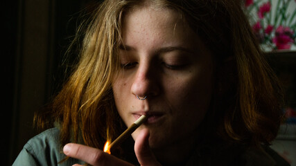 Russian girl smokes