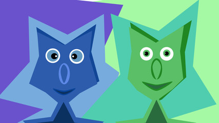 Blue and green colored cute monsters 