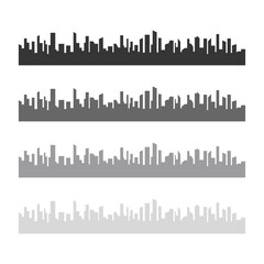 A set of city silhouettes with a different shade. Megalopolis background. Many skyscrapers in a big city. Vector illustration
