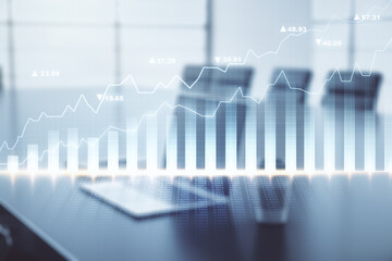 Abstract creative financial graph on modern laptop background, financial and trading concept....