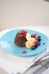 vegan coulant on a blue plate