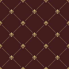 Seamless pattern. Modern geometric ornament with golden royal lilies. Classic vintage background