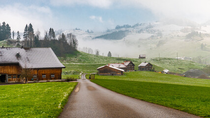 Nice landscape near Appenzell in the morning , Charming city in Switzerland