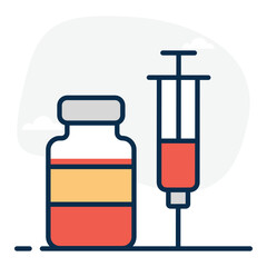 
Editable vector of injection with pills jar, vaccination 
