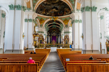 Abbey of St.Gall and St.Gallen Cathedral in St. Gallen late morning , The Charimg city and also...