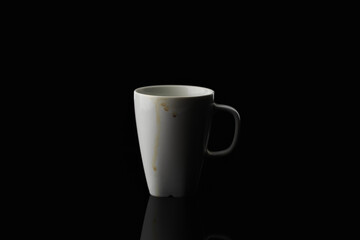 Dirty Ceramic Coffee Mug On a dark tone black background.
