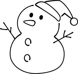 三角帽子の手書き風雪だるま(塗りなし)
