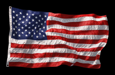 Obraz premium American flag waving in the wind isolated on black background. 3D
