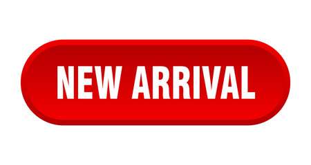 new arrival button. rounded sign on white background