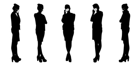 Vector concept conceptual  silhouette women working while social distancing as means of prevention and protection against coronavirus contamination. 